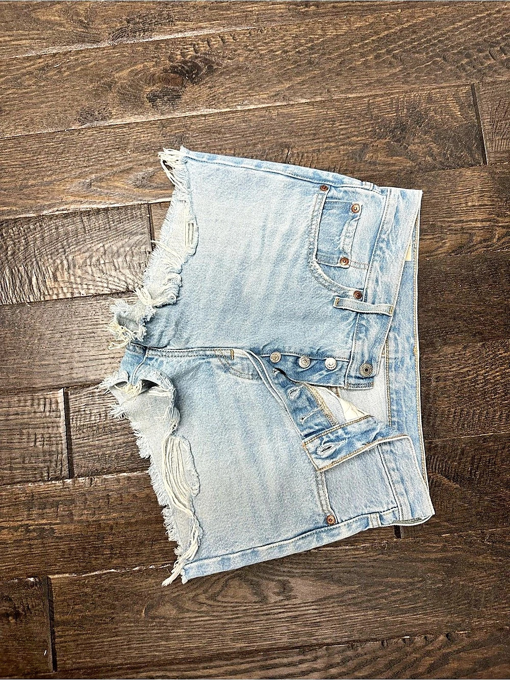 Levi's 501 Original Cutoff Denim Shorts Distressed Denim Jean Shorts in Blue